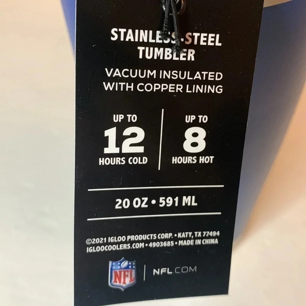 Indianapolis Colts Tumbler Cup 20 Oz Stainless Steel Igloo x NFL NWT - Picture 8 of 9